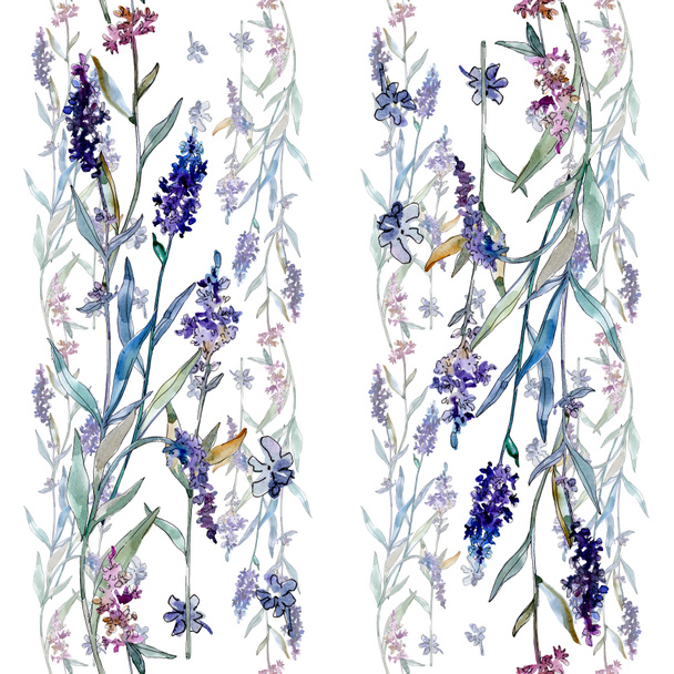 Lavender floral botanical flowers. Watercolor background illustration set. Seamless background pattern. - Fotografie, Obrázek