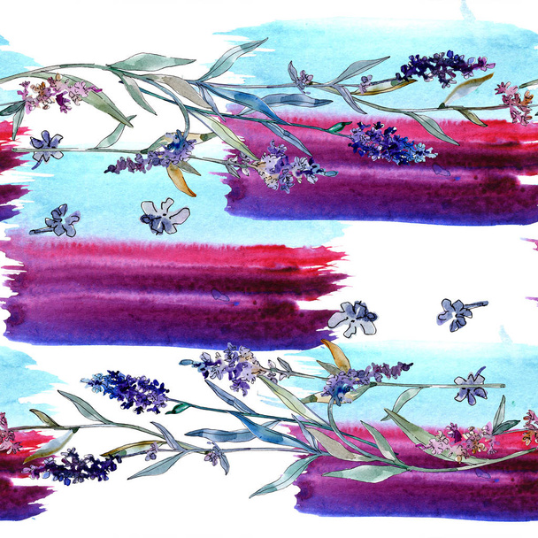 Lavender floral botanical flowers. Watercolor background illustration set. Seamless background pattern. - Foto, afbeelding