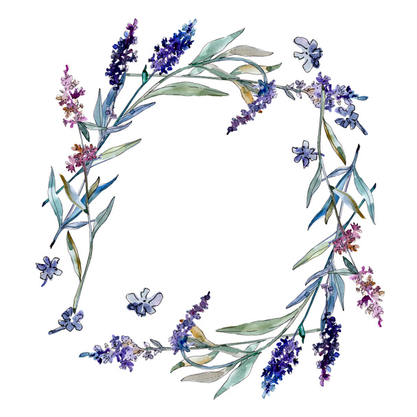 Lavender floral botanical flowers. Watercolor background illustration set. Frame border ornament square. - Foto, Bild