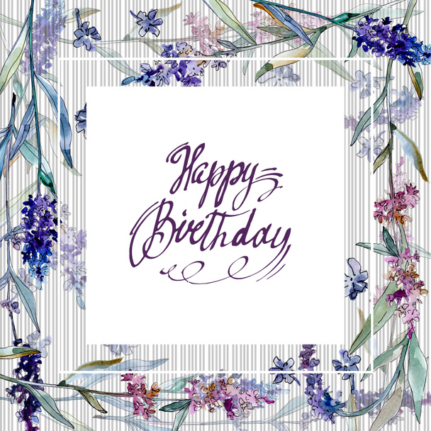 Lavender floral botanical flowers. Watercolor background illustration set. Frame border ornament square. - Fotografie, Obrázek