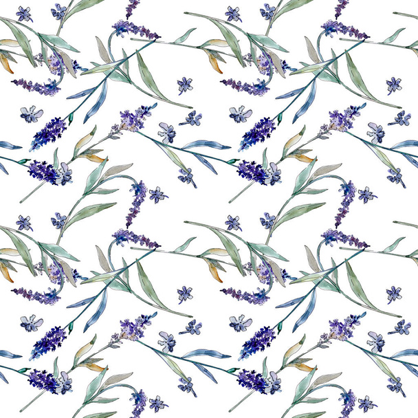 Lavender floral botanical flowers. Watercolor background illustration set. Seamless background pattern. - Foto, Imagem