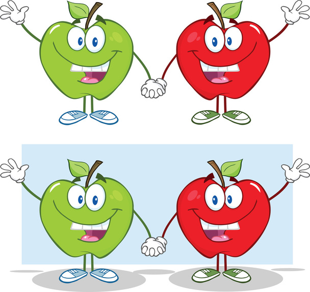 Red And Green Apples Waving For Greeting. Collection - Photo, Image
