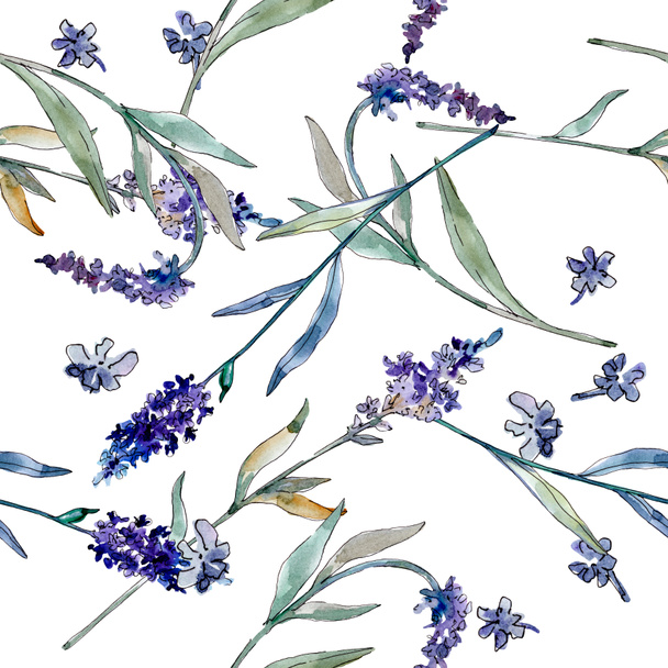 Lavender floral botanical flowers. Watercolor background illustration set. Seamless background pattern. - Fotografie, Obrázek