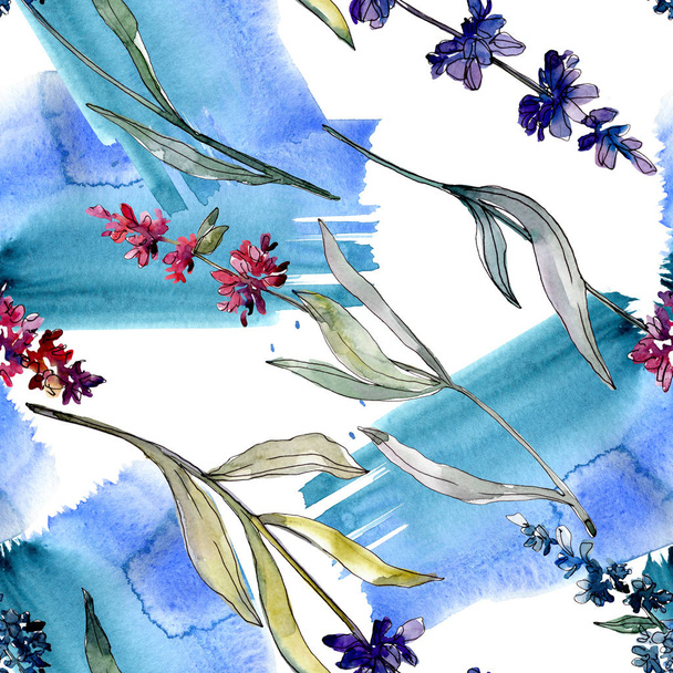 Lavender floral botanical flowers. Watercolor background illustration set. Seamless background pattern. - Foto, Imagen