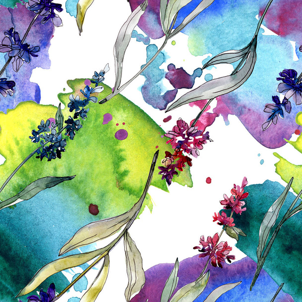Lavender floral botanical flowers. Watercolor background illustration set. Seamless background pattern. - Foto, imagen