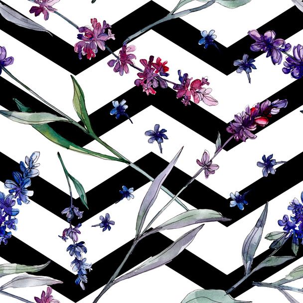 Lavender floral botanical flowers. Wild spring leaf wildflower. Watercolor illustration set. Watercolour drawing fashion aquarelle. Seamless background pattern. Fabric wallpaper print texture. - Fotó, kép
