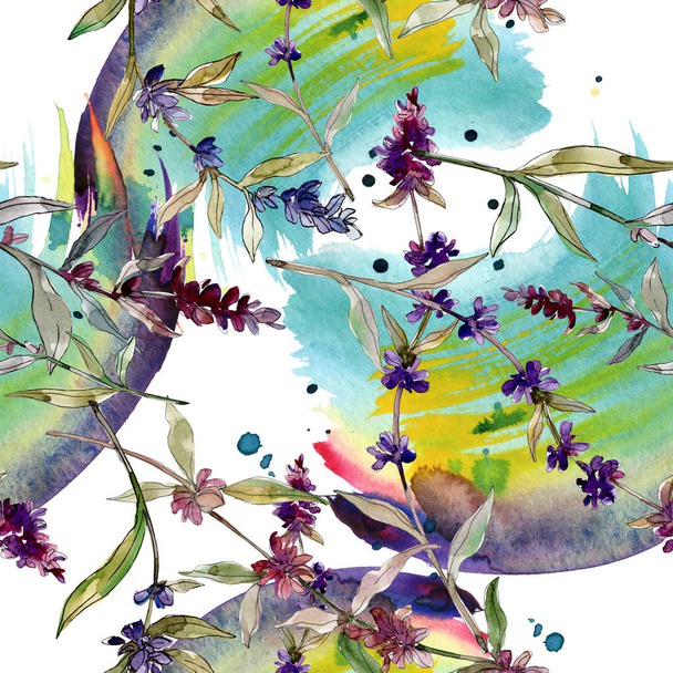 Purple lavender floral botanical flowers. Wild spring leaf wildflower. Watercolor illustration set. Watercolour drawing fashion aquarelle. Seamless background pattern. Fabric wallpaper print texture. - Φωτογραφία, εικόνα