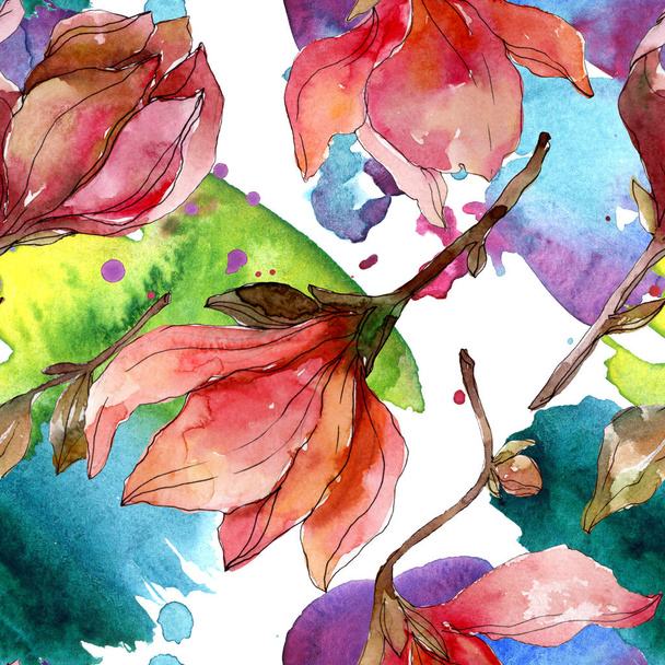 Camelia floral botanical flowers. Watercolor background illustration set. Seamless background pattern. - Φωτογραφία, εικόνα