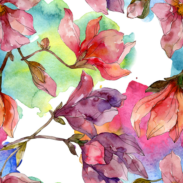 Camelia floral botanical flowers. Watercolor background illustration set. Seamless background pattern. - Фото, зображення