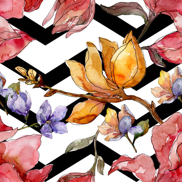 Camelia floral botanical flowers. Watercolor background illustration set. Seamless background pattern. - Foto, Imagem