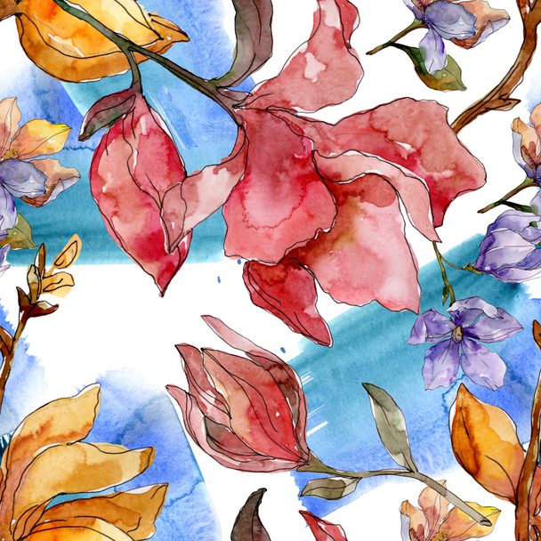 Camelia fleurs botaniques florales. Ensemble d'illustration de fond aquarelle. Modèle de fond sans couture
. - Photo, image