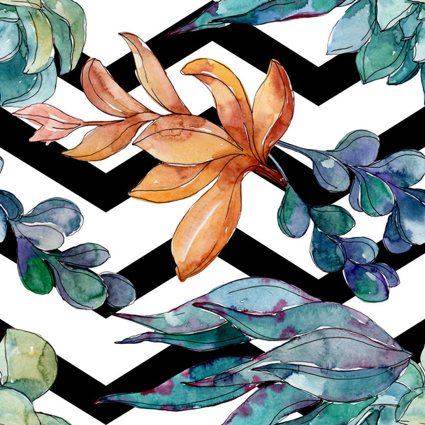 Succulents floral botanical flowers. Wild spring leaf wildflower. Watercolor illustration set. Watercolour drawing fashion aquarelle. Seamless background pattern. Fabric wallpaper print texture. - Φωτογραφία, εικόνα