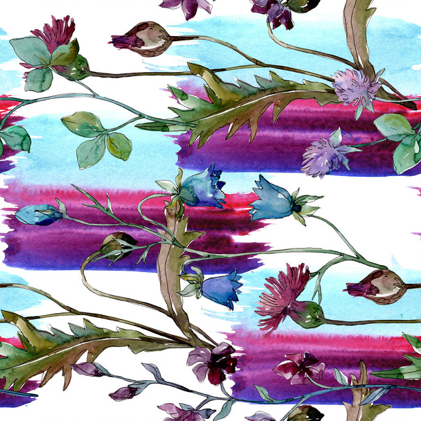 ワイルドフラワーの花の植物の花。●水彩背景イラストセット。シームレスな背景パターン. - 写真・画像