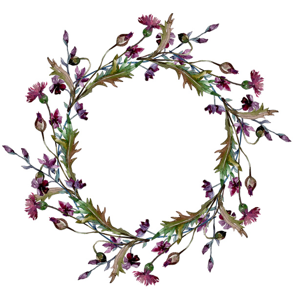 Wildflowers floral botanical flowers. Watercolor background illustration set. Frame border ornament square. - Foto, Imagem