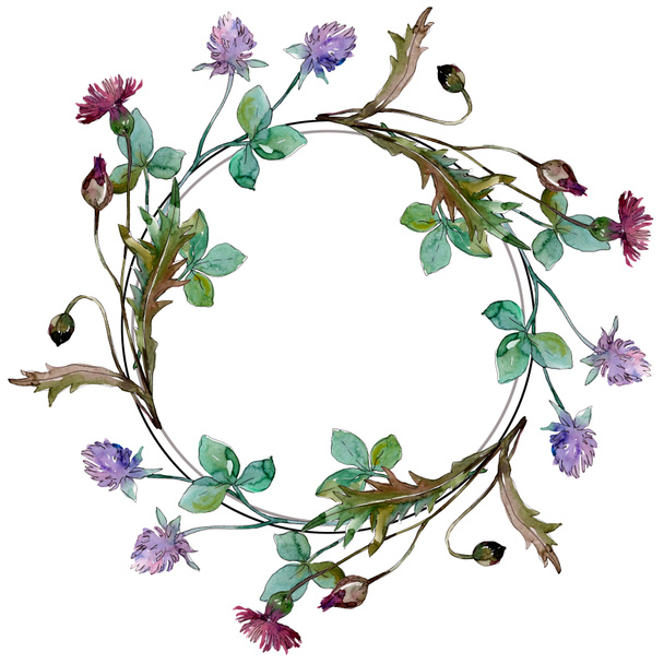 Wildflowers floral botanical flowers. Watercolor background illustration set. Frame border ornament square. - Фото, изображение