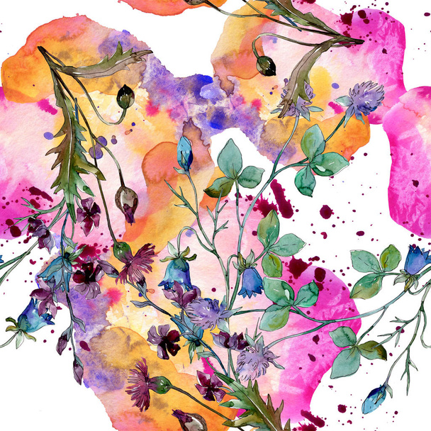Flores silvestres flores botânicas florais. Conjunto de ilustração de fundo aquarela. Padrão de fundo sem costura
. - Foto, Imagem