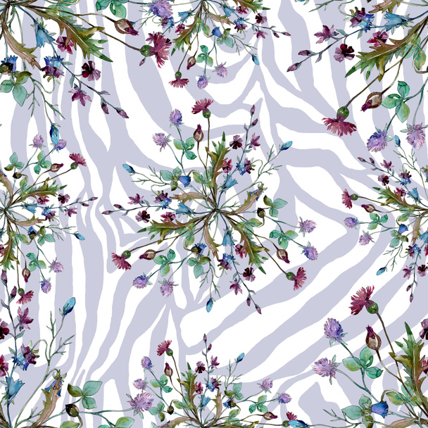 Wildflowers floral botanical flowers. Watercolor background illustration set. Seamless background pattern. - Фото, изображение