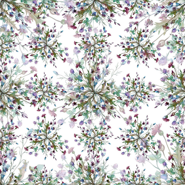 Wildflowers floral botanical flowers. Watercolor background illustration set. Seamless background pattern. - Foto, afbeelding