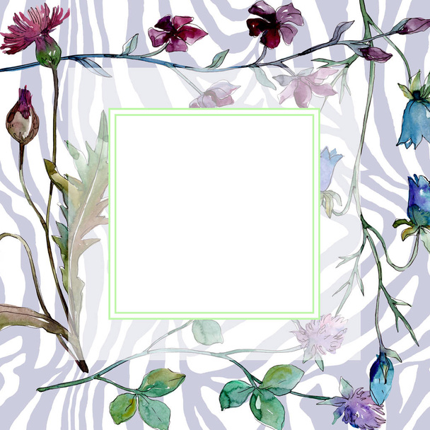 Wildflowers floral botanical flowers. Watercolor background illustration set. Frame border ornament square. - Foto, afbeelding