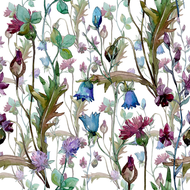 Wildflowers floral botanical flowers. Watercolor background illustration set. Seamless background pattern. - Photo, Image