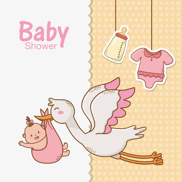 baby shower card con cicogna - Vettoriali, immagini