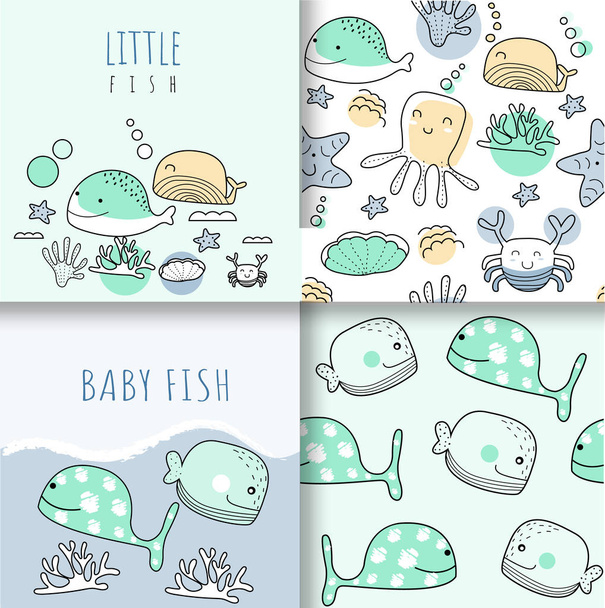 cute baby animals seamless pattern,for fabrics, textiles, children's wear, wrapping paper,vector illustration - Διάνυσμα, εικόνα