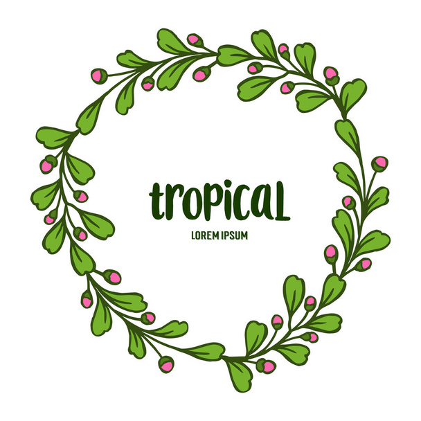 Sablon trópusi, elszigetelt fehér háttér, díszes levél koszorú keretben. Vektor - Vektor, kép
