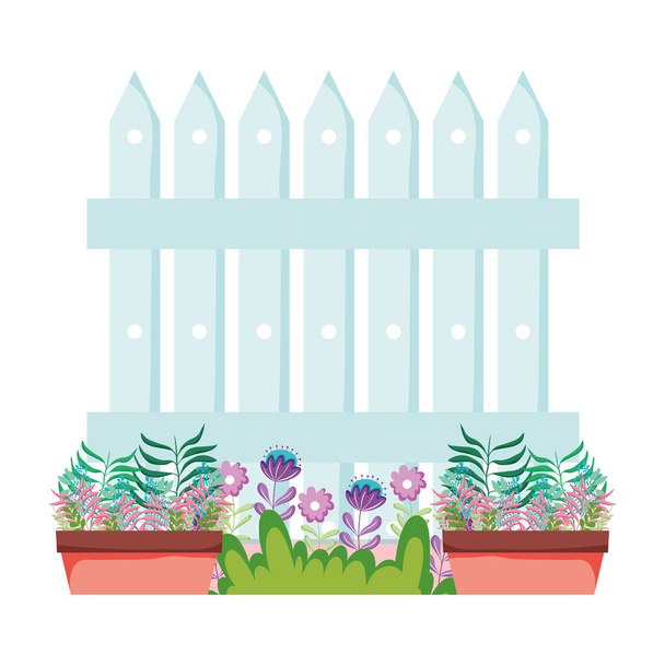 дерев'яна огорожа з садовими квітами сцена
 - Вектор, зображення