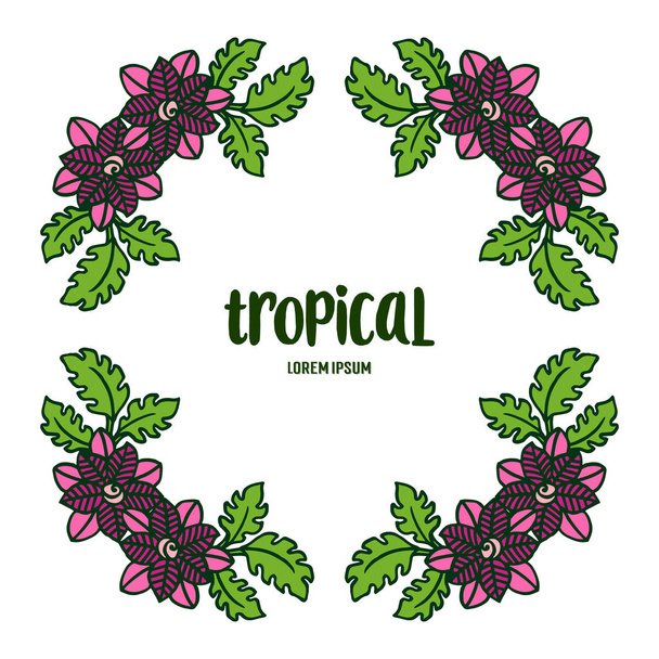 Beautiful green leaves and floral frame for greeting card summer tropical. Vector - Vector, Image