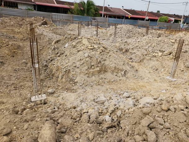 primarily reinforced foundation base pillar at construction site - Photo, Image