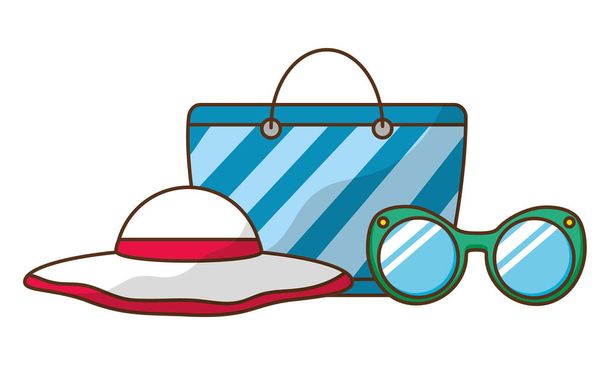 vacations bag hat and sunglasses - Vector, Image
