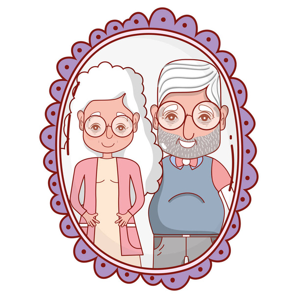 cute grandparents couple cartoon - Vector, Image