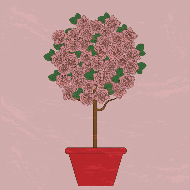 Дерево з рожевими квітами в квітковому горщику на рожевому фоні. vect
 - Вектор, зображення