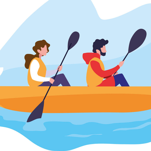 чоловік і жінка веслують на човні
 - Вектор, зображення