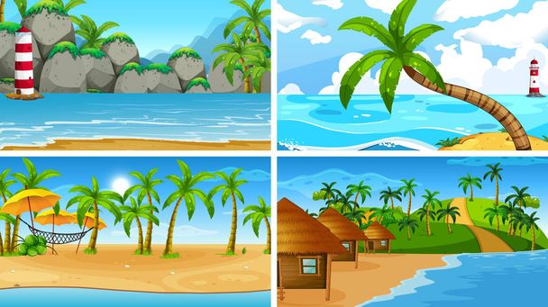 Set van tropische oceaan natuurscènes met stranden - Vector, afbeelding