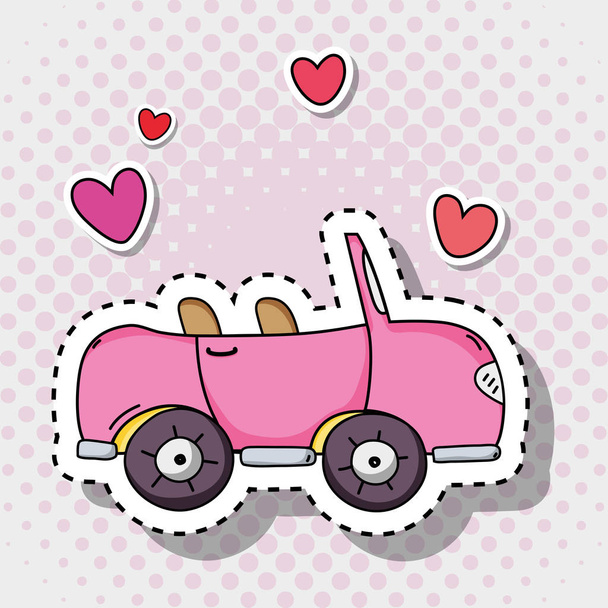 vaaleanpunainen auto kuljetus sydämet laastaria
 - Vektori, kuva