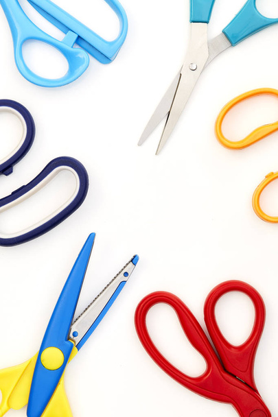 colorful scissors and school supplies - Foto, imagen