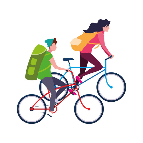 Erkek ve kadın bisiklete biniyor - Vektör, Görsel