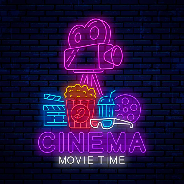 Modern bright neon sign for cinema. - Vector, Image