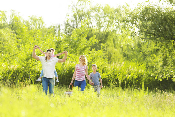 Happy family walking in park on summer day - Фото, изображение