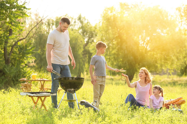 Nyári piknik a parkban a boldog család - Fotó, kép