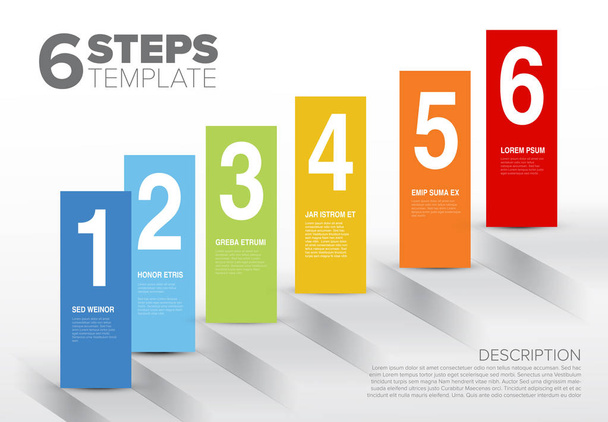 Vector six steps template with blocks and numbers - Vector, Image