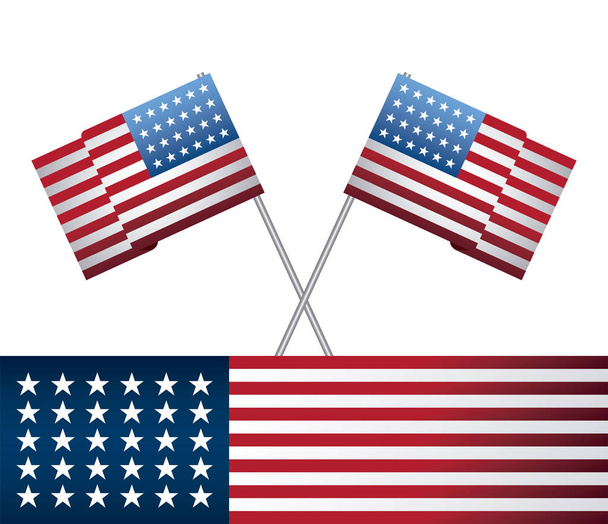 united state of american flags on sticks crossed - Vector, Image