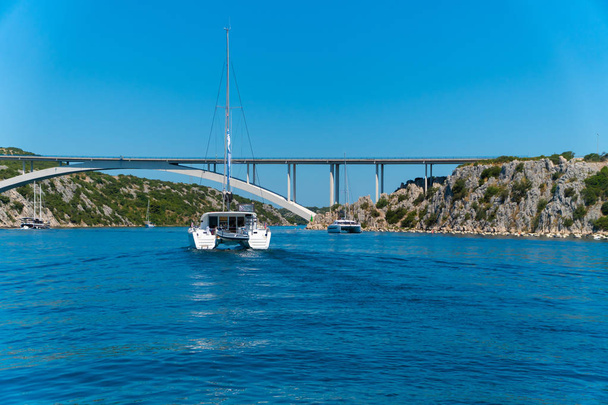 Catamaran sailing at sea in Croatia, Europe - Foto, Imagem