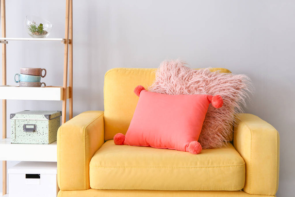 Soft pillows in armchair at home - Zdjęcie, obraz