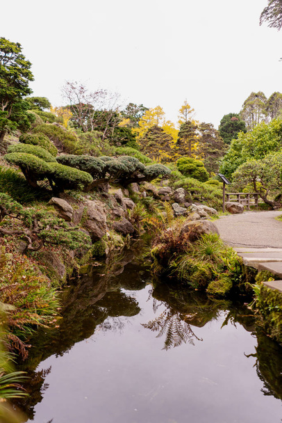 Small river with autumn trees at Japanese Tea Garden, Golden Gate Park, San Francisco. - Foto, immagini