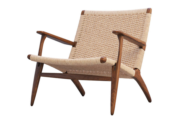 Silla de madera marrón con asiento de mimbre. 3d renderizar
 - Foto, Imagen