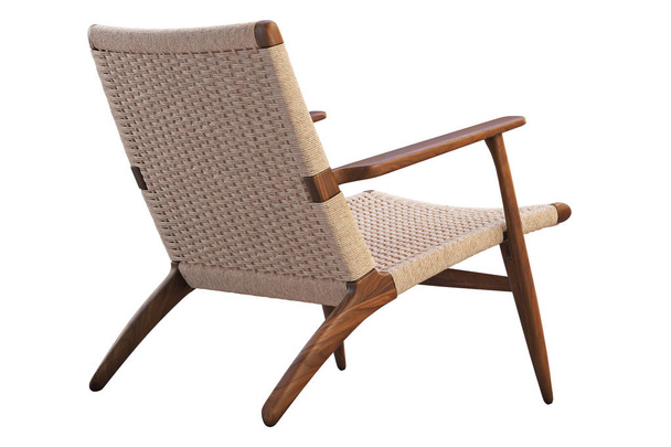 Chaise en bois marron avec assise en osier. 3d rendu
 - Photo, image
