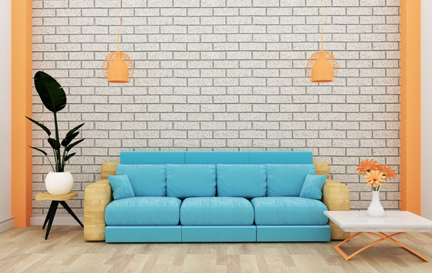 Loft interior mock up com sofá e decoração e tijolo branco w
 - Foto, Imagem