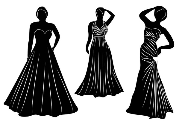 Young wemen in evening dresses party silhouettes  - Vector, Image